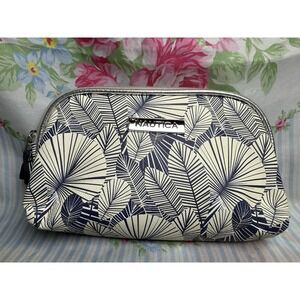 Nautica Blue White Leaf Print Makeup Cosmetic Bag 5x8"